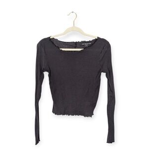 PS/Basics by PacSun Dove Black Lettuce Edge Long Sleeve Top Size M